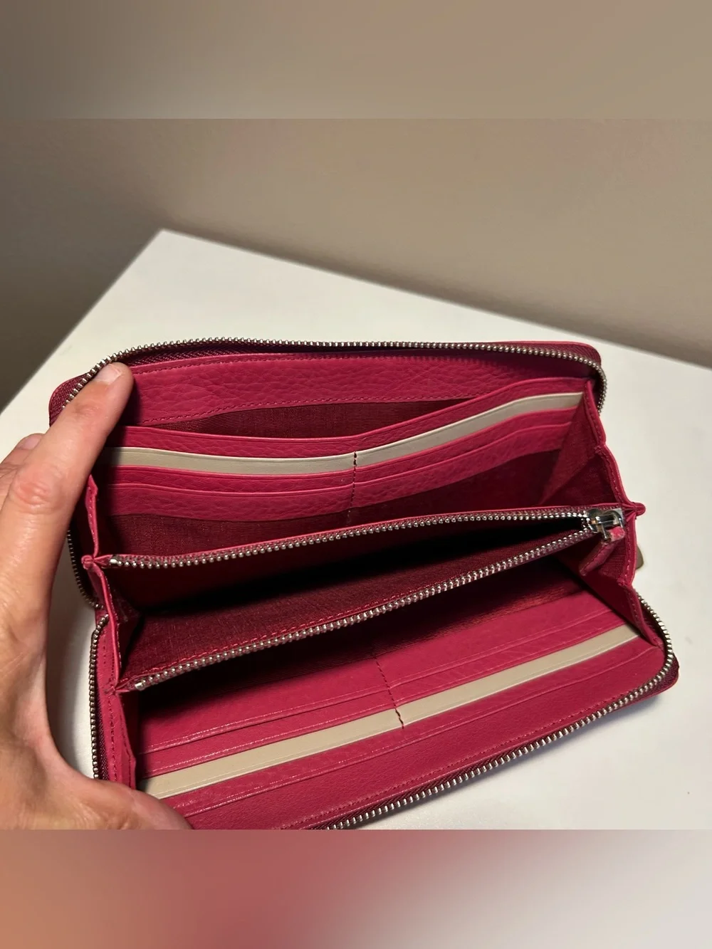 Paul Smith Fuchsia Pebbled Leather Zip Around Wallet